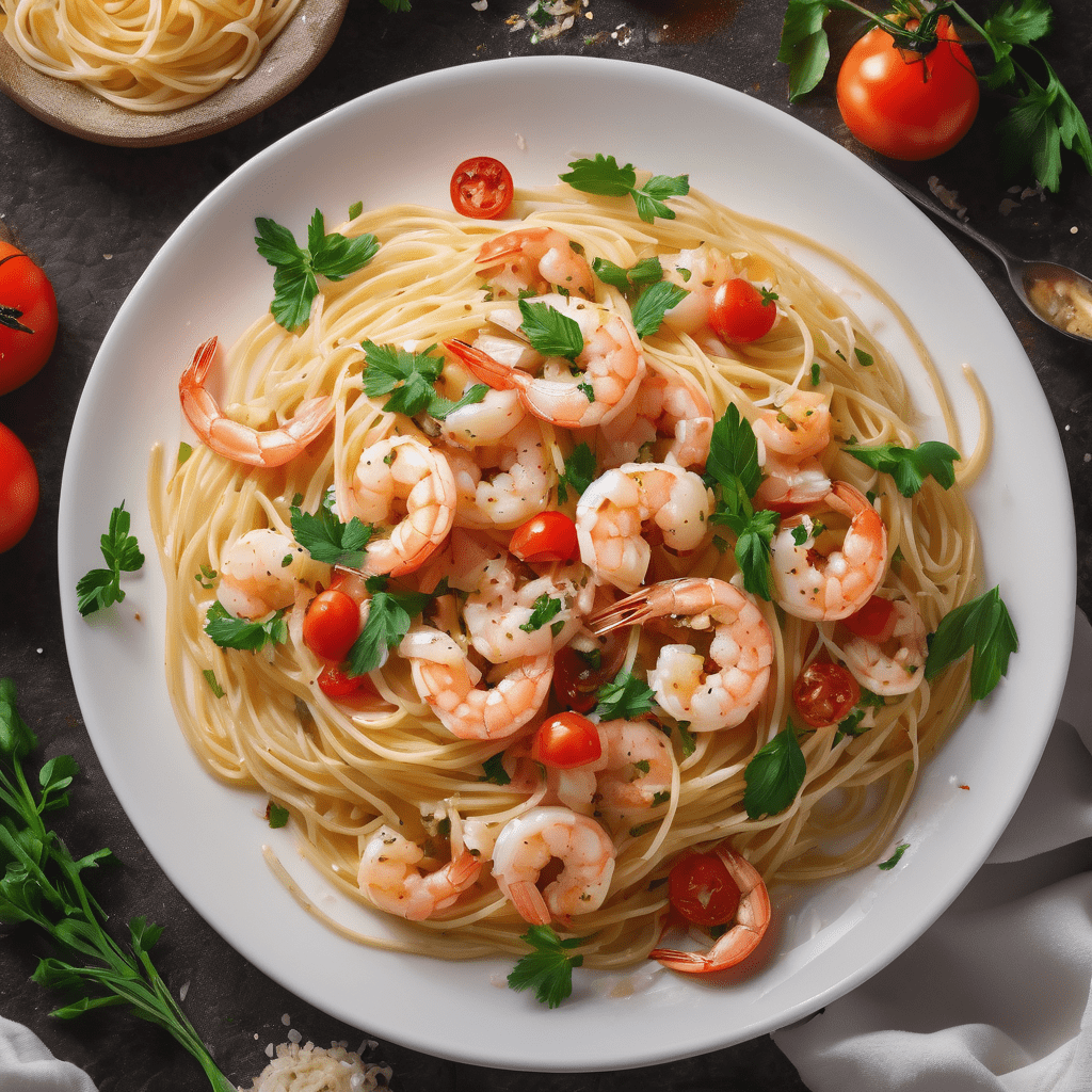 A meal in a whi 0 (2) Gaarlic Shrimp Pasta